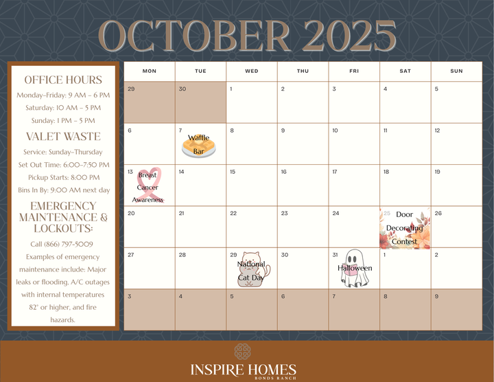 October Events Calendar